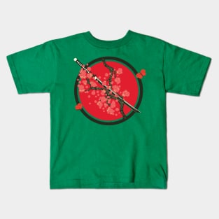 Katana and red flowers branch Kids T-Shirt